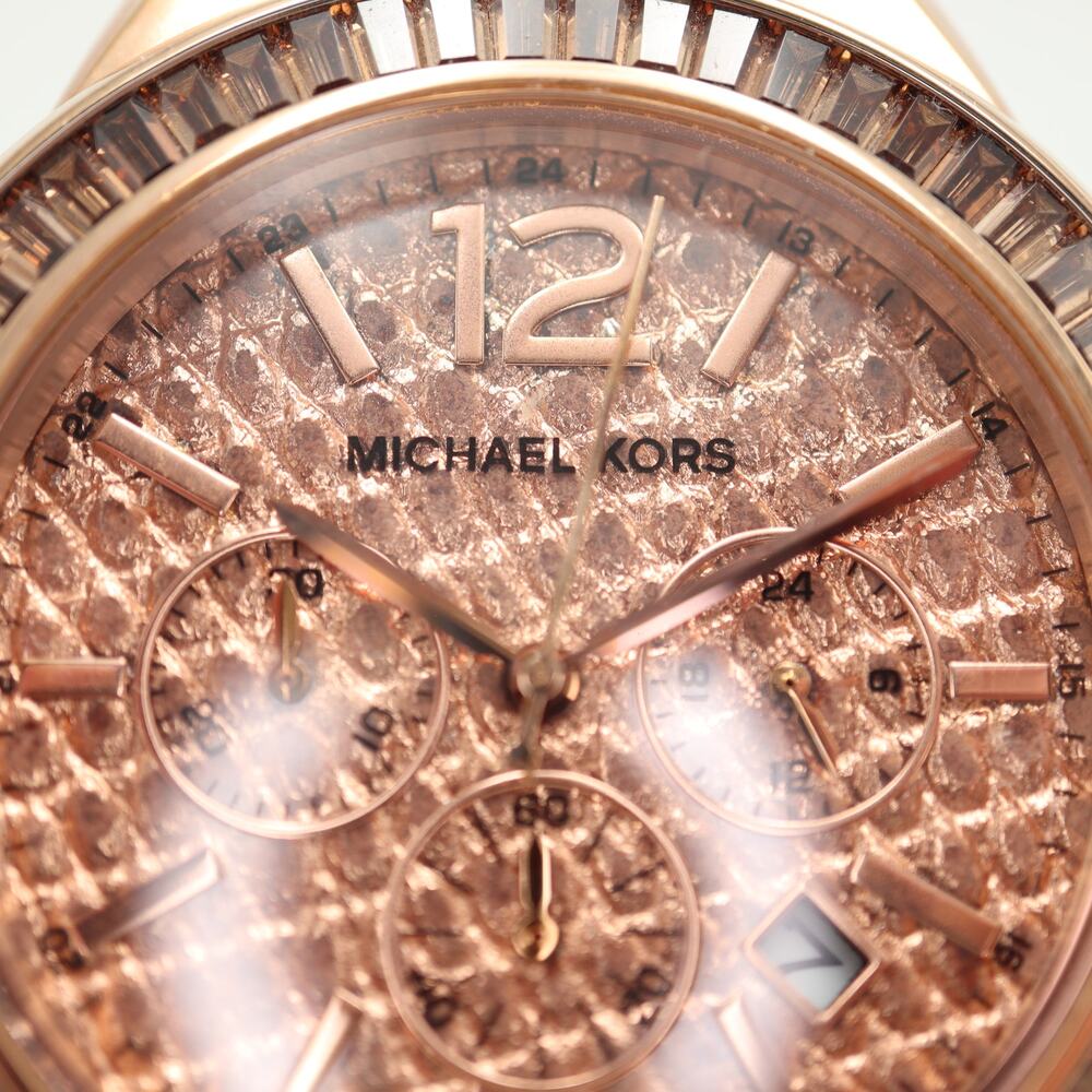 Michael Kors Rose Gold Tone 45mm Chronograph Watch Python Baguette Gramercy Work - Picture 6 of 13